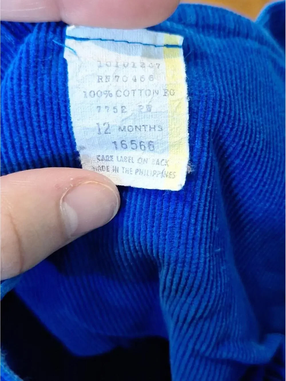 Vintage 100% Cotton Blue Corduroy Overall Workout Baby Size 12m